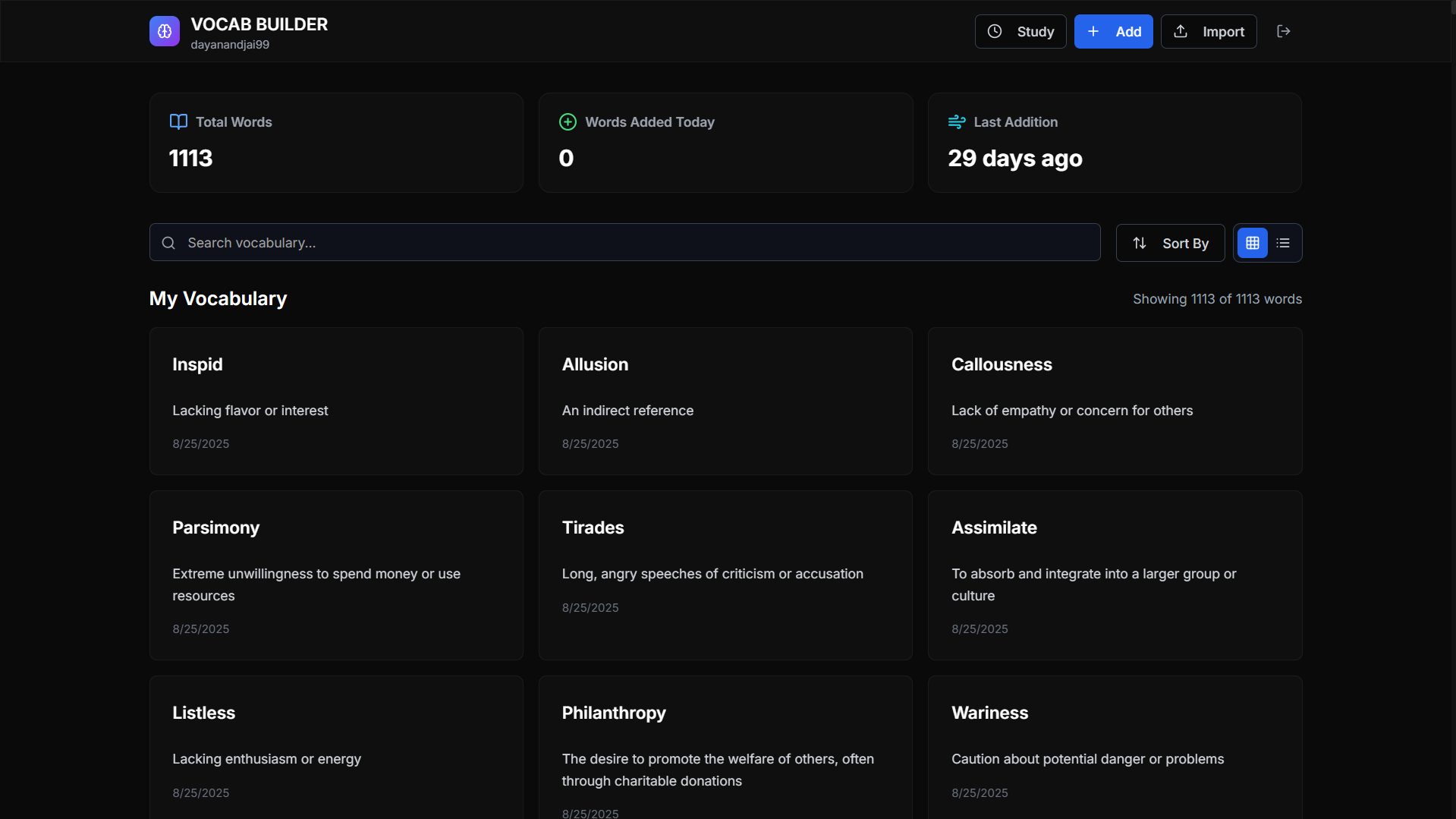 Real time Vocab Storage WebApp